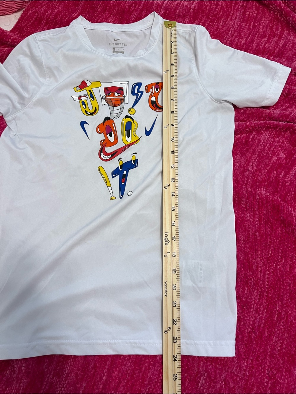 Nike White Kids' Graphic 'Just Do It' Dri-Fit Tee with Multicolor Letters size L - Picture 5 of 6
